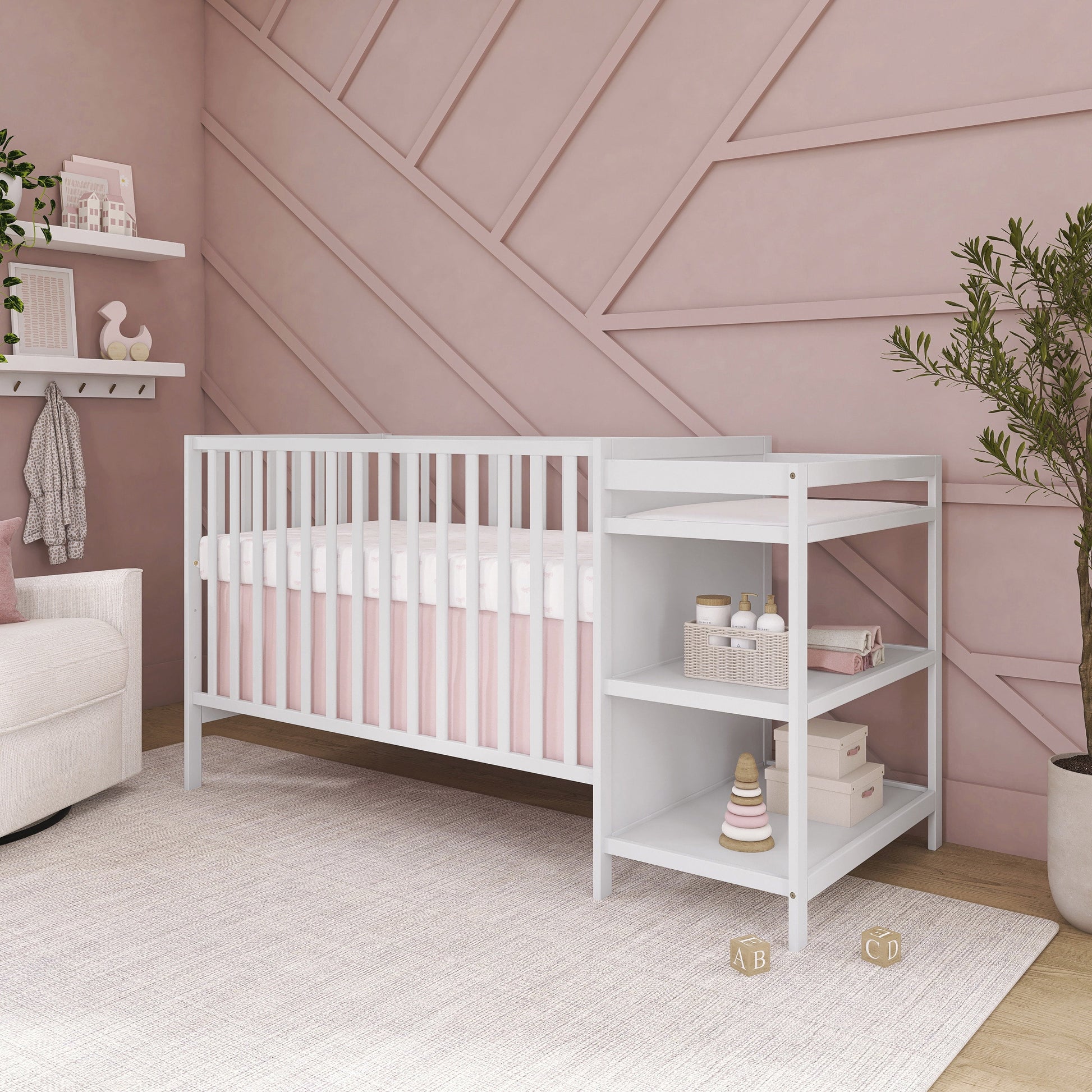 Synergy Convertible Baby Crib and Changer in White with Detachable Changing Table