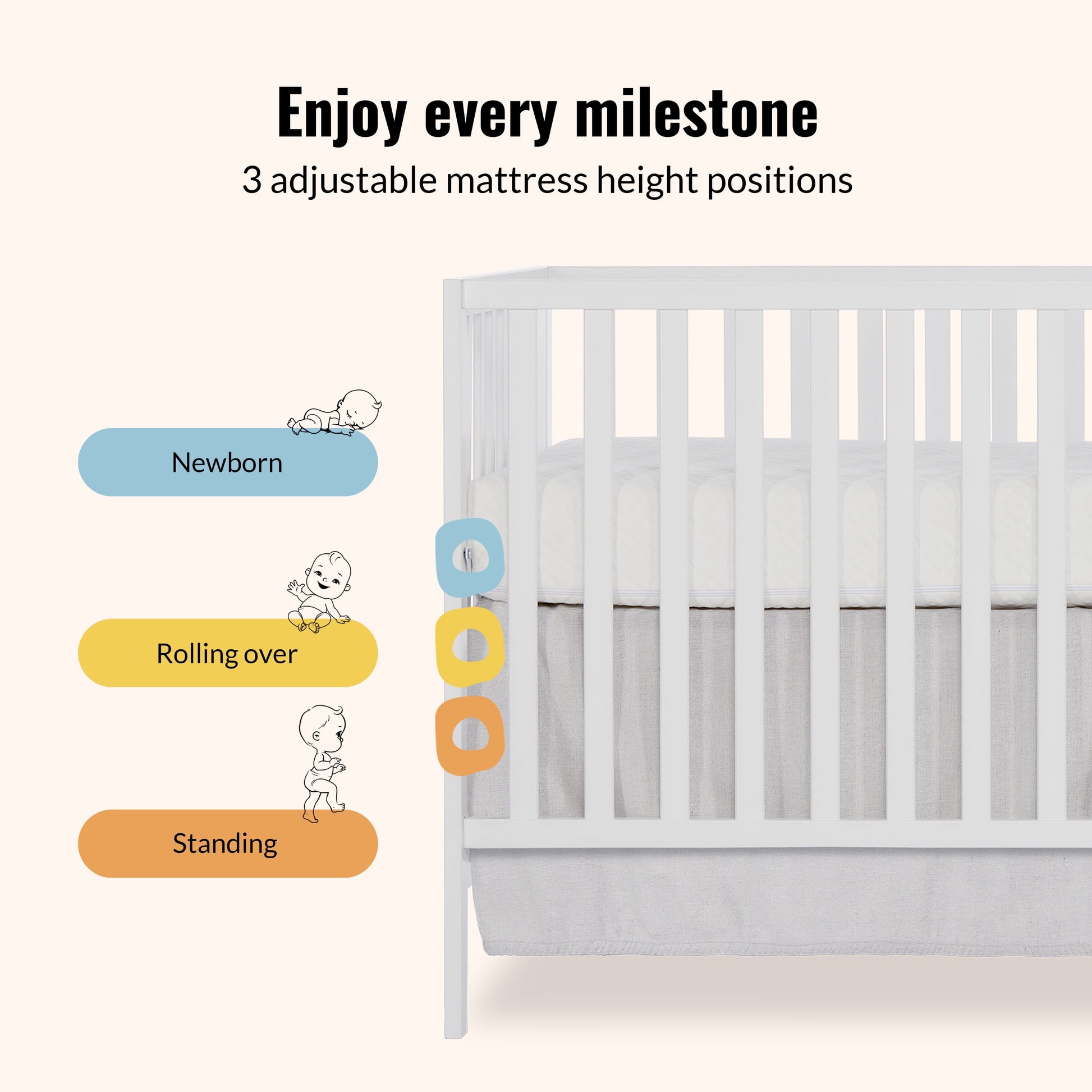 Synergy Convertible Baby Crib and Changer in White with Detachable Changing Table