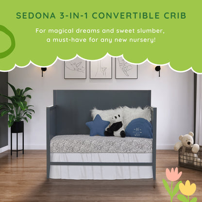Sedona 3-In-1 Convertible Crib, New Zealand Pinewood, Non-Toxic Finish, Carbon