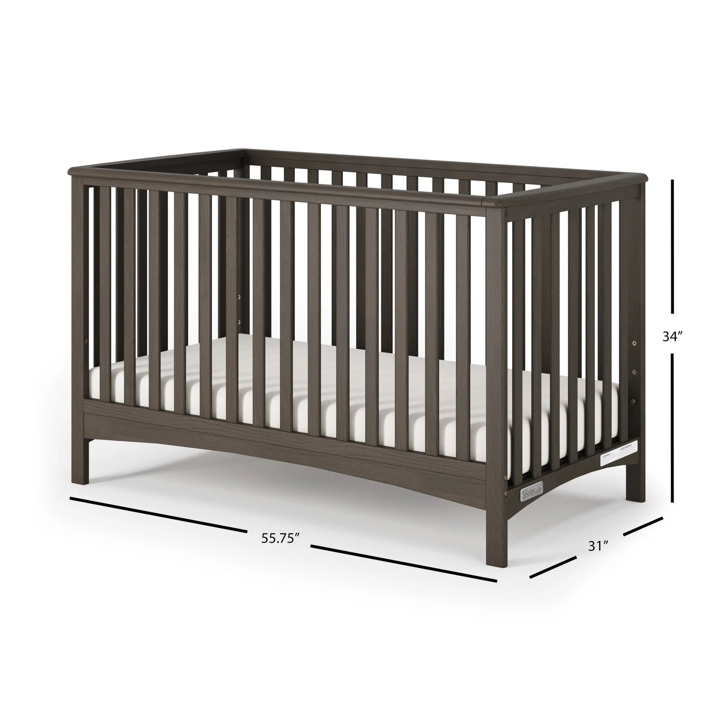 London 4-In-1 Convertible Crib, Euro Arch Design, 3 Mattress Heights, Dapper Gray