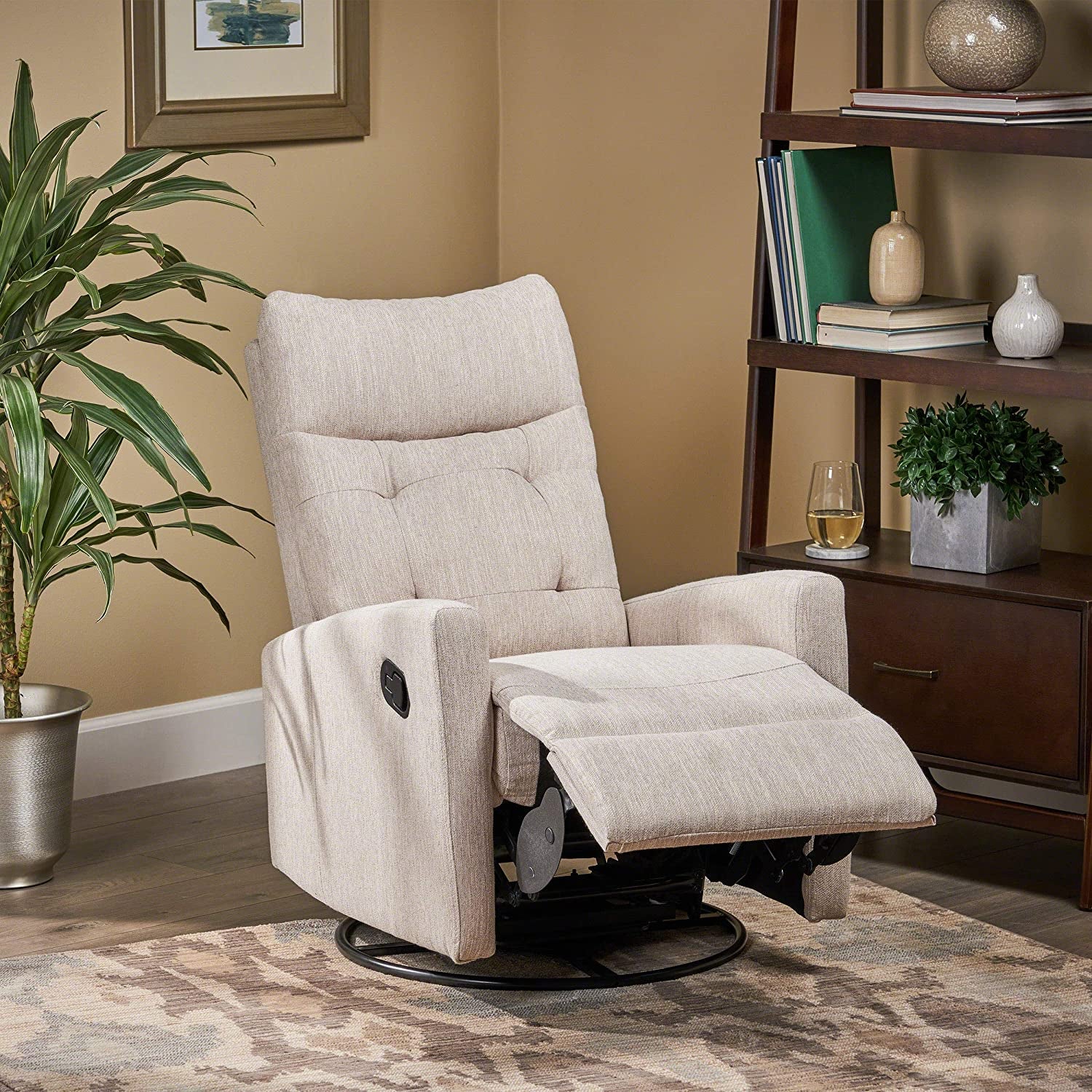 Christopher Knight Home Ishtar Glider Swivel Push Back Nursery Recliner, 35.75D X 25W X 39H In, Beige, Black