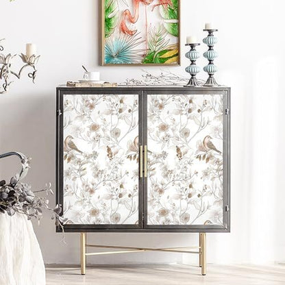 Peel and Stick Wallpaper, 17.3''X78.7'' Floral Bird 17.3" X 78.7" Brown