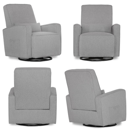 Holland Upholstered Swivel Glider | Rocker I Included Lumbar Pillow I Modern Design, Luxe Grey