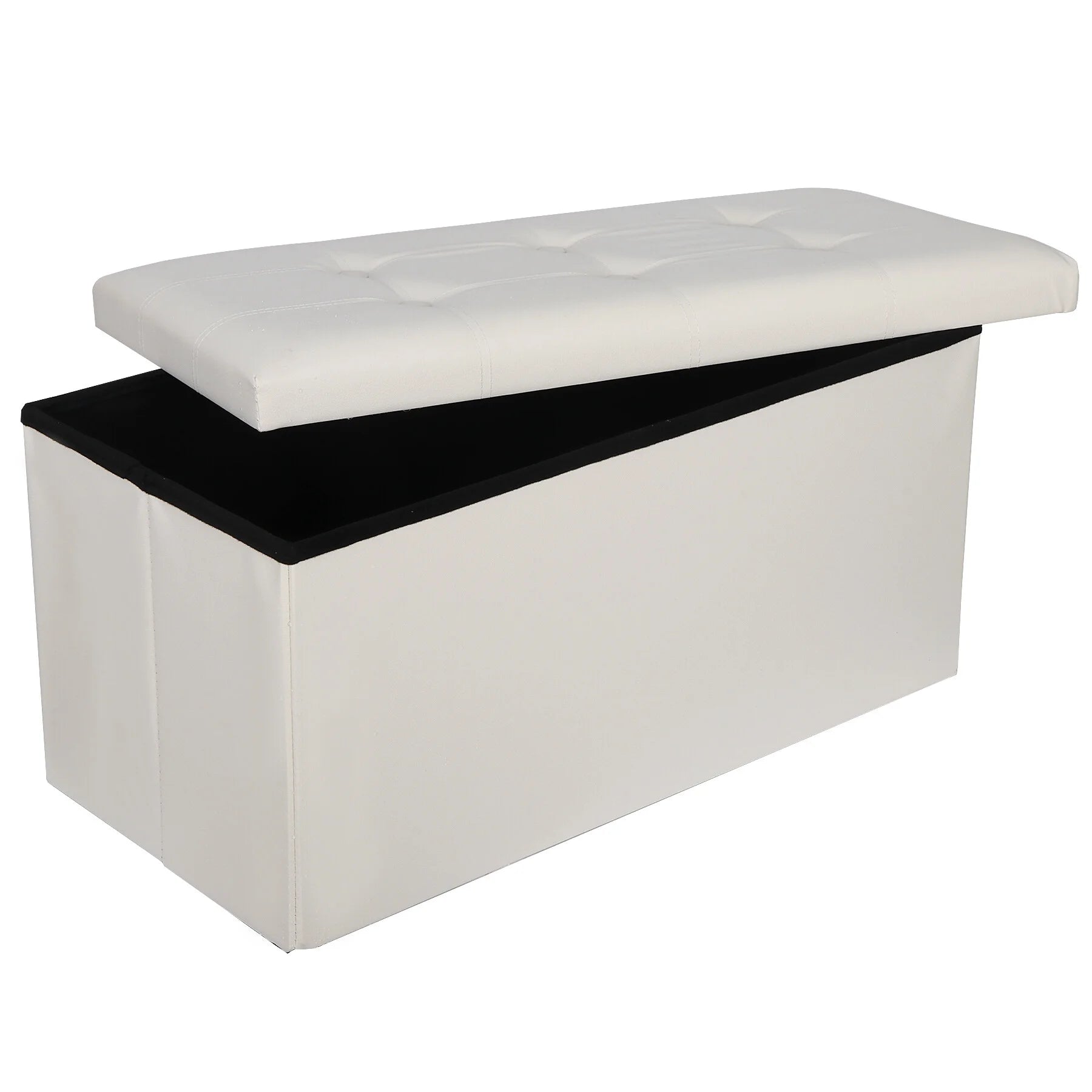 30" Ottoman Storage Bench Folding Footrest Stool Sponge Padded Seat W/ Lid White
